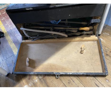 A vintage wooden carpenters toolbox &amp; contents of tools No shipping 
