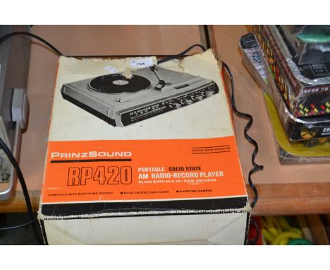 A Prinzsound RP420 portable AM radio/record player, boxed