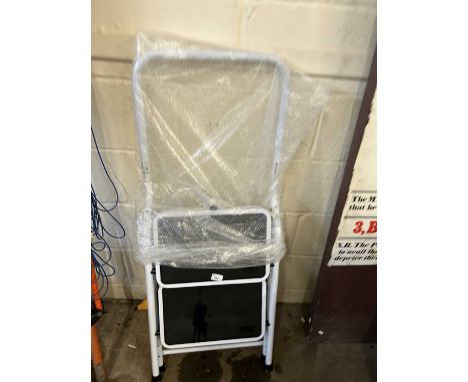 A folding step stool