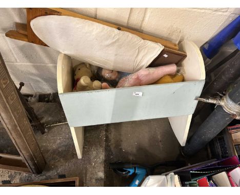 Child's toy cot with dolls, soft toys etc