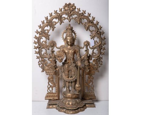 KünstlerIn unbekannt (Indien, wohl 20. Jh.) Stehender Lord Vishnu, schwere Bronzeplastik,m. versch. Attributen u. feingearbei