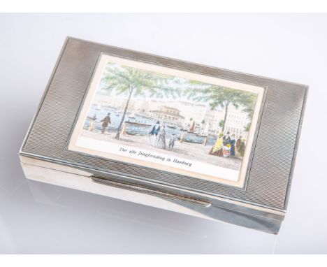 Zigarrenetui 925 Silber (20. Jh., Franz, Johann jr., Schwäbisch Gmünd), innen m.Holzausstattung, gestempelt, Deckel m. Stadta