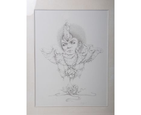 Rimbault, Gilles (geb. 1945), Stilisiertes erotisches Portrait, Bleistiftzeichnung,Blattgröße ca. 54 cm x 40 cm, PP, hinter G