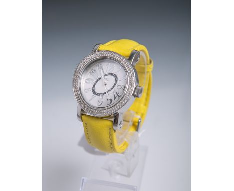 Damenarmbanduhr "Zen", Gehäuse aus Edelstahl, Lünette m. Diamantbesatz von zus. ca. 0.84ct, metallfarbenes Zifferblatt m. ara