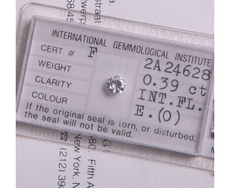 Einzeldiamant 0.39 ct/LC/E, m. Echtheits-Zertifikat u. Begutachtung von "IGI"(International Gemmological Institute, Amtwerp),
