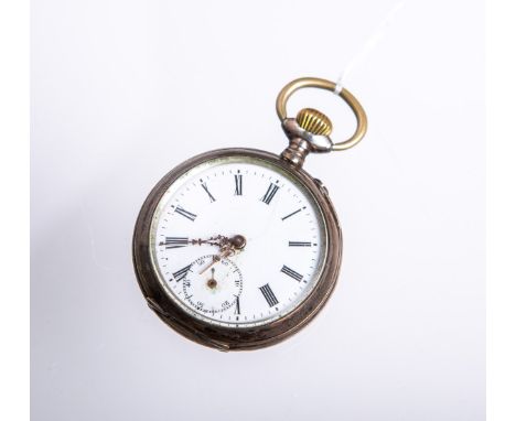 Herrentaschenuhr 800 Silber (Wilhelm Benzing, wohl um 1900), Rs. gravierter Dekor, weißesEmaille-Zifferblatt m. schwarzen röm