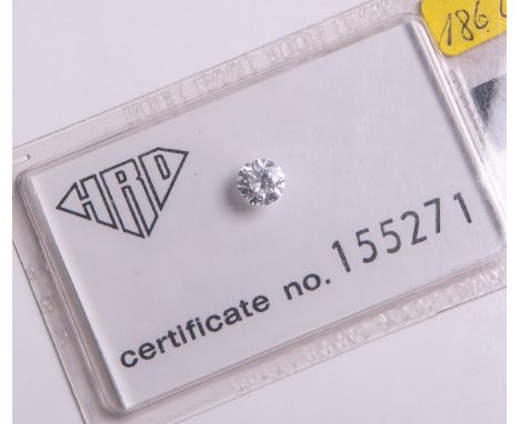 Einzeldiamant 0.61 ct/LC/F, m. Echtheits-Zertifikat u. Begutachtung von HRD, Zertifikatnr.155271. Eingeschweisst.