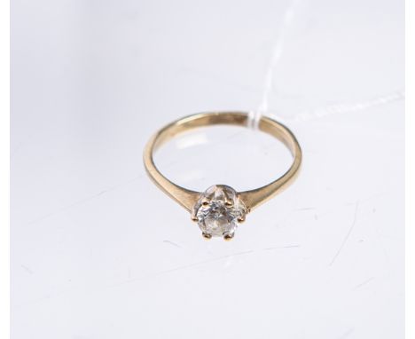 Damenring 333 GG, besetzt m. einem weißen Glasstein im Brillantschliff, Ringgröße: 53,Gewicht ca. 1,73 g.