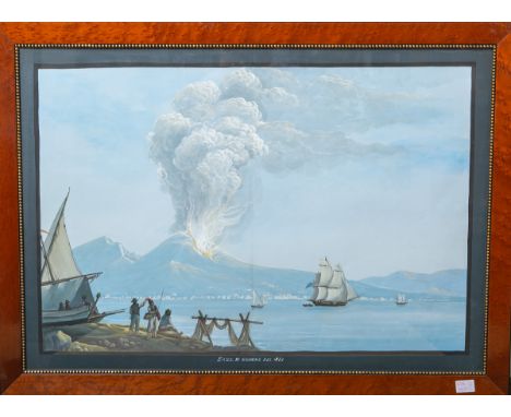 wohl La Pira, Gioacchino (act. 1839 - 1870), "Eruzione del 1810" / Ansicht in der Buchtvon Neapel m. dem Ausbruch des Vesuvs,