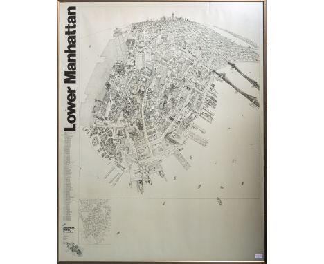 Plakat "Lower Manhattan" m. Gebäude-Index, Williamson Picket Cross Inc., Design von DianaGraham, Plakatgröße ca. 80 x 102 cm,