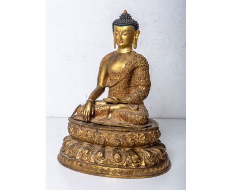 KünstlerIn unbekannt (wohl Thailand, 19. Jh.) Buddha Siddhartha Gautama, schwereBronzeplastik, Figur m. feingearbeiteter prun