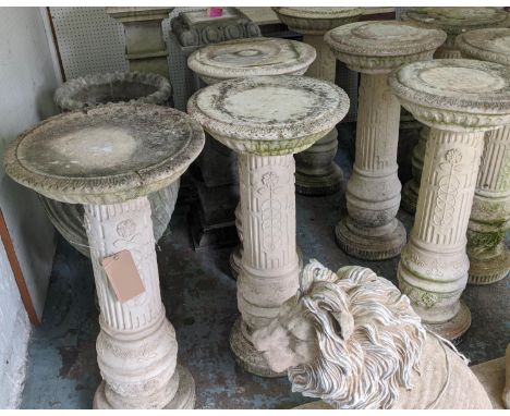 COLLECTION OF ARCHITECTURAL GARDEN PEDESTALS, a set of five, 86cm H x 42cm and a set of four and one other, of differing desc