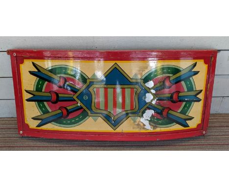 FAIRGROUND PAINTED PANEL WORK, four pieces, 253cm L at largest. (4) 