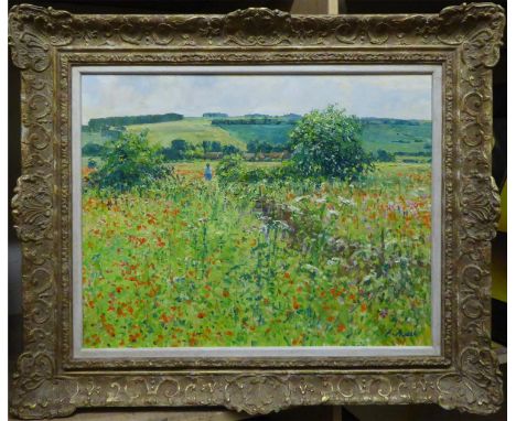 CHARLES NEAL (British, b.1951) 'Footpath to Teddington, Glouchestershire', oil on panel, signed, 51cm x 40cm, framed. (Subjec