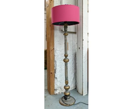 STANDARD LAMP BASE, 120cm H, pink shape, distressed grey and gilt finish. 