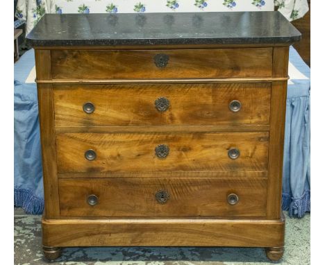 COMMODE, 91cm H x 98cm x 53cm, Louis Philippe walnut with marble top above four drawers. 