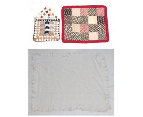 Late 19th Century Bedding and Accessories, comprising a patchwork pyjama case of envelope form, worked with printed coloured 