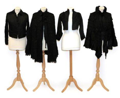 Assorted 19th Century Ladies' Costume, comprising a black silk taffeta bodice with long sleeves, high neck with lace trim, a 