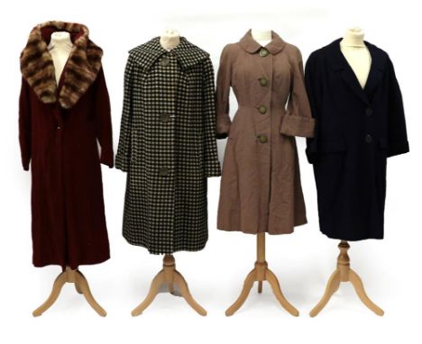Four Circa 1940-50s Ladies' Coats, comprising a Romanza of London black and white checked wool coat, with shawl style collar,