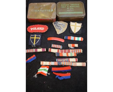 Military badges &amp; 2 vintage tins 