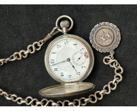 Silver pocket watch, chain &amp; fob A/F