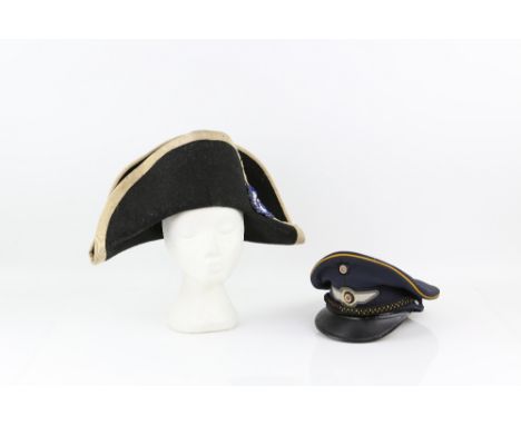 Props - French Tricorn hat used in classic Hollywood productions such as Les Miserables and Desiree, Western Costumes Co stam
