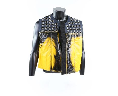 Doctor Who - Resurrection of the Daleks (1984), a red, yellow, black and grey quilted vinyl jacket costume, the upper section