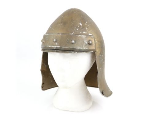 Props - Three armoured helmets used in the 1930's Flash Gordon serials, The Adventures of Robin Hood and other period product