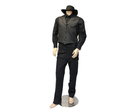 The Magnificent Seven (2016) - Denzel Washington as Sam Chisholm, scene 60, screen used costume comprising grey button fronte