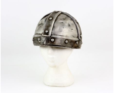 Props - Barbarian helmet used in Robin Hood and The Three Stooges, together with two armoured helmets used in the 1930's Flas