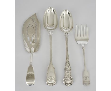 A George III Silver Fiddle Pattern Fish Slice and Mixed Silver, the fish slice by John Skeleton, London 1807, a George IV sil