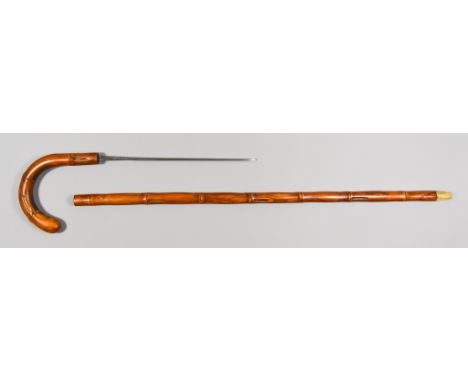 A Victorian Sword Stick or Customs Stick, 19th Century, in the form of a walking stick, 12ins bright steel square section bla