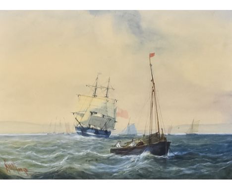 ***Robert Moore (born 1945) - Four watercolours - Shipping scenes off the coast, all signed in red, 5.25ins x 7.25ins, in gil