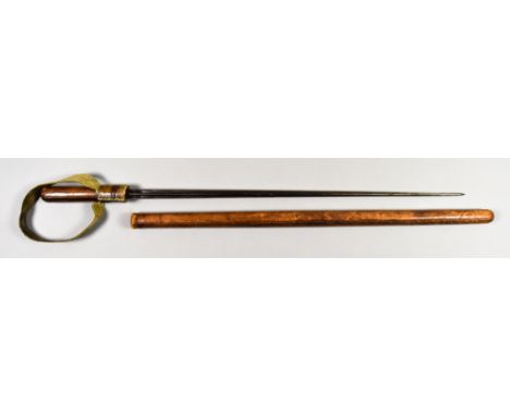 A French NCO Sword Stick, 19th Century, 20ins cruciform blade, leather covered hilt and scabbard with wrist strap, 26ins over