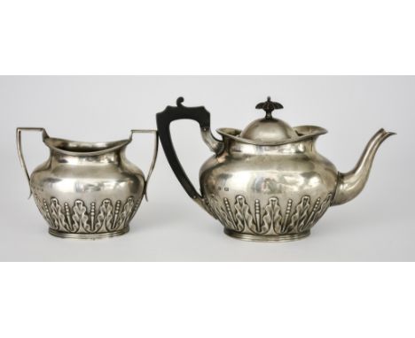 A Late Victorian Oval Tea-Pot and Matching Two-Handled Sugar Basin, by Elkington &amp; Co. Ltd. Birmingham 1899, with reeded 