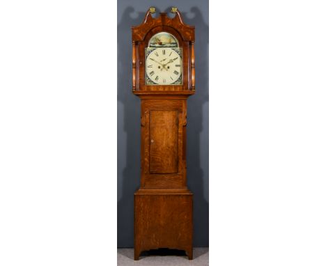 A 19th Century Mahogany and Oak North Country Longcase Clock, the 13ins arched painted dial with Roman numerals, subsidiary s