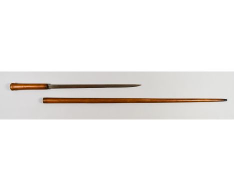 A Japanese Sword Stick, Early 20th Century, 14ins bright steel blade, wood grip and scabbard, 34ins overall