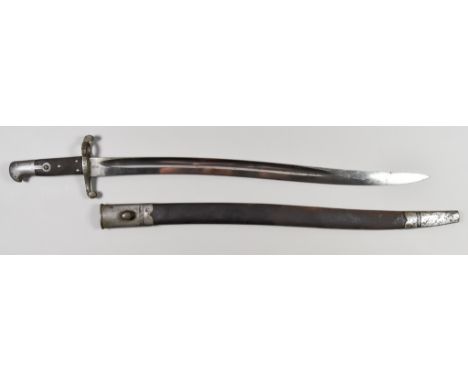 A Yataghan Bayonet, 20th Century, 23ins fullered bright steel blade, marked crown over 1813, composite grip, steel cross guar