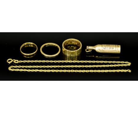 A Mixed Lot of Jewellery, comprising - 22ct gold wedding band, size J, gross weight 1.2g, two 18ct gold wedding bands, sizes 
