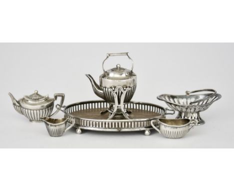 An Edward VII Silver and Silver Mounted Miniature Five-Piece Tea Service, by Levi &amp; Salaman, Birmingham 1905, with oval p