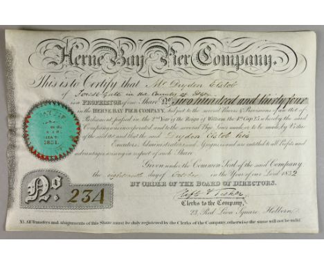 A William IV Herne Bay Pier Company Share Certificate No. 234, dated 1831