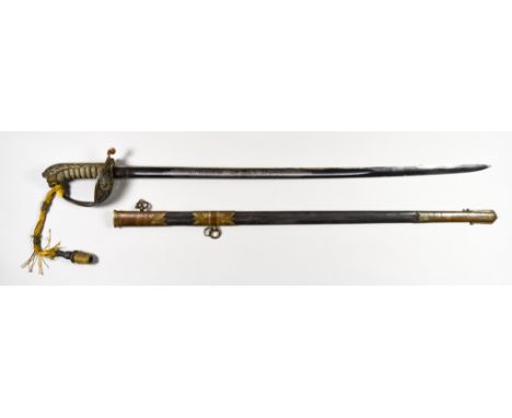 A Naval Officer's Dress Sword, retailed by E. A. Seagrove, Portsea, 31ins bright steel blade etched with crown over anchor an