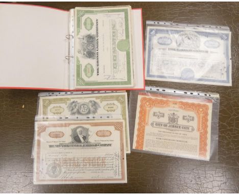 Stock &amp; Share Certificates.&nbsp;&nbsp;Collection of 30 United States col. eng. vintage certificates incl. railroad &amp;