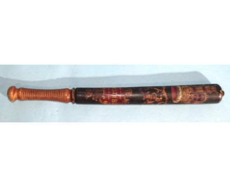 A Victorian policeman's truncheon painted with Constable and VR cypher beneath crown, 44cm long.