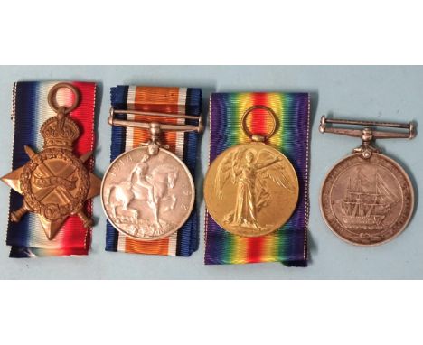 A WWI Long Service group of four medals awarded to 341916 R Cole Ch.Ck RN: 1914-15 Star, British War Medal, Victory Medal and