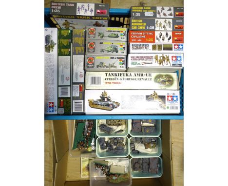 A quantity of plastic army vehicle and personnel construction kits and some completed tank models, etc.