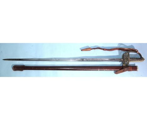 An Edward VII British Army officer's sword, the brass basket guard with ER VII royal cypher, with shagreen grip, 82.5cm blade