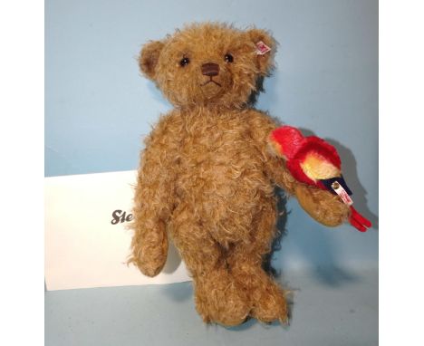 Steiff, "Alexander" teddy bear with parrot, no.1454 of ltd-edn of 1500, with certificate, 33cm.