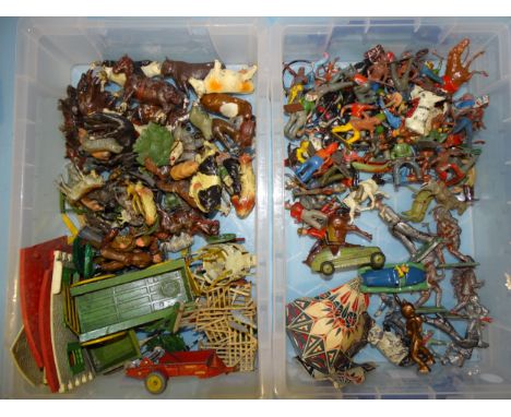 A large quantity of lead figures, mainly farm and cowboy series, including Britains, Charbens, etc, (mainly a/f).