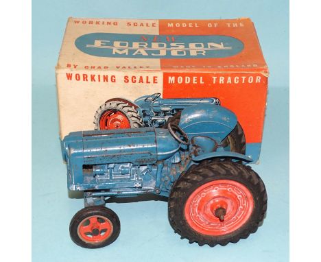 Chad Valley, a large-scale "New Fordson Major Tractor", blue with red hubs, (boxed).